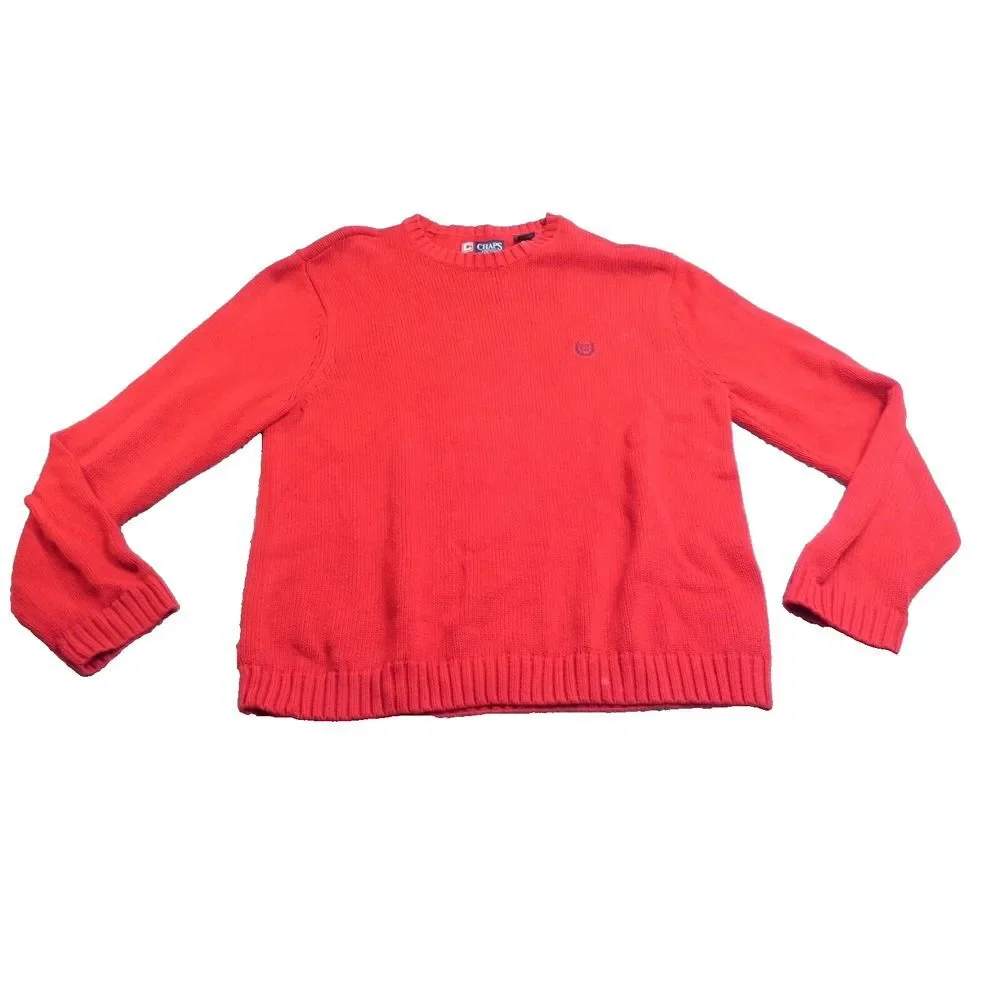 VTG Chaps Sweater Adult Large Red Knitwear Crest Logo Outerwear Pullover‎ Mens